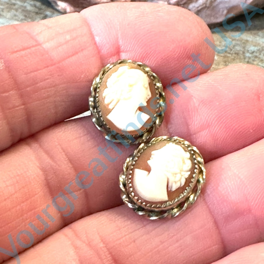 Vintage Hand Carved Shell Cameo Pierced Earrings Gold Filled