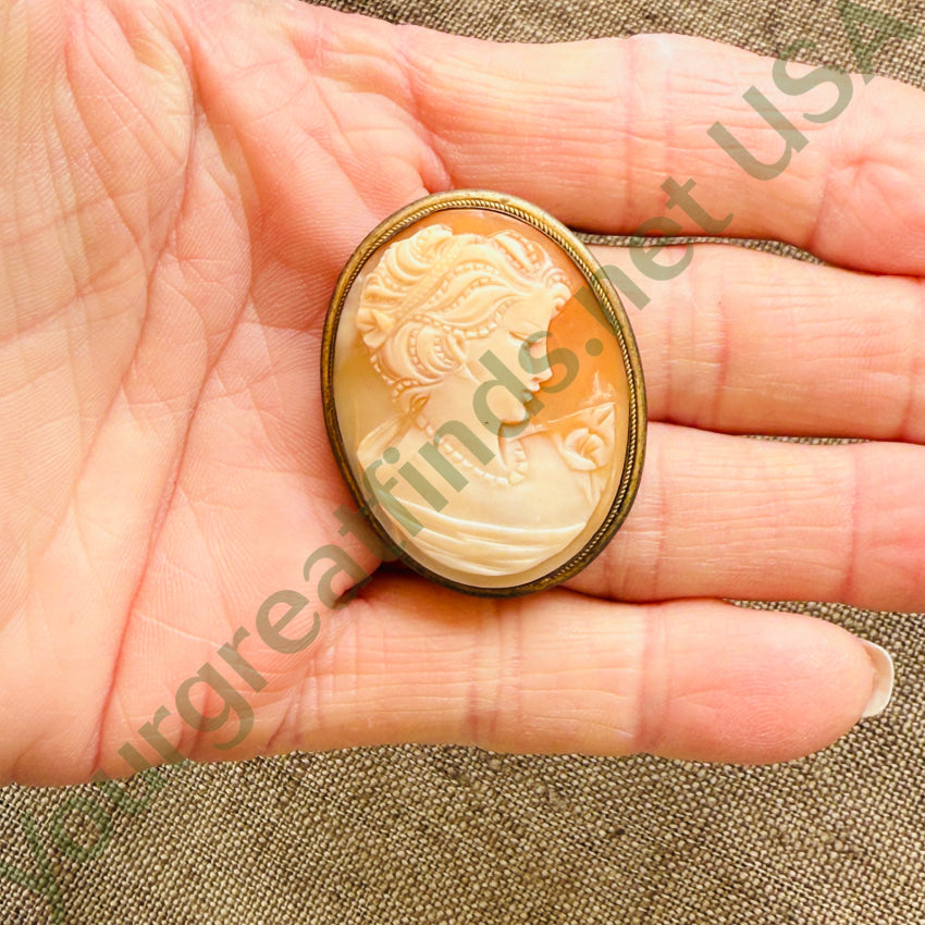 Vintage Hand Carved Shell Cameo Pin Pendant cameo pin