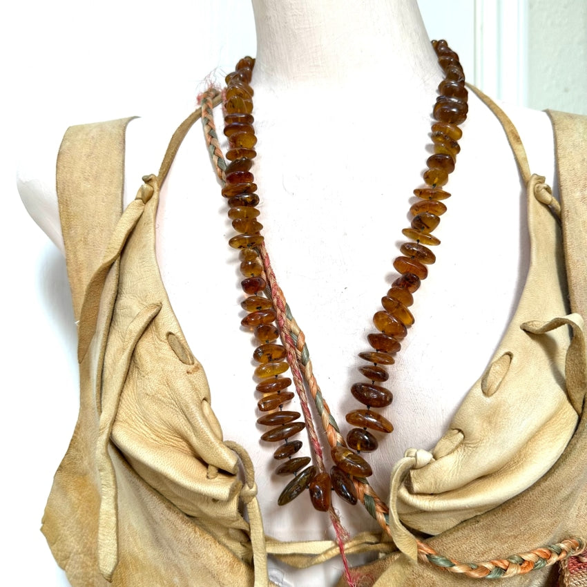 Vintage Hand Knotted Amber Nugget Necklace 26 L