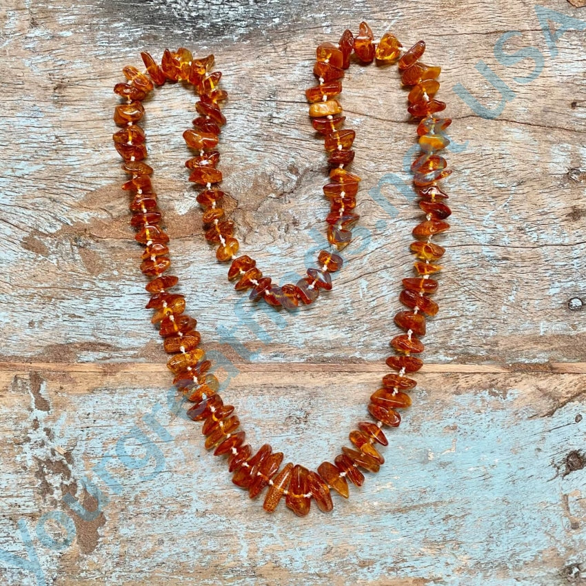 Vintage Hand Knotted Amber Nugget Necklace 28 L
