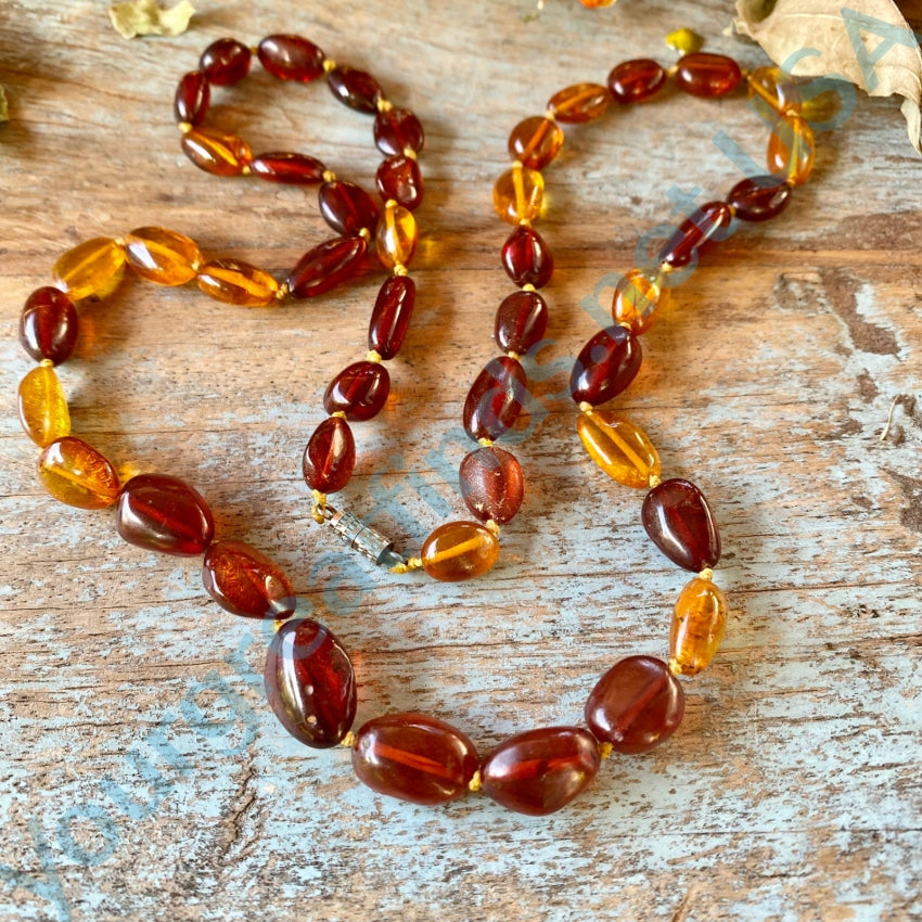 Vintage Hand Knotted Baltic Amber Bead Necklace