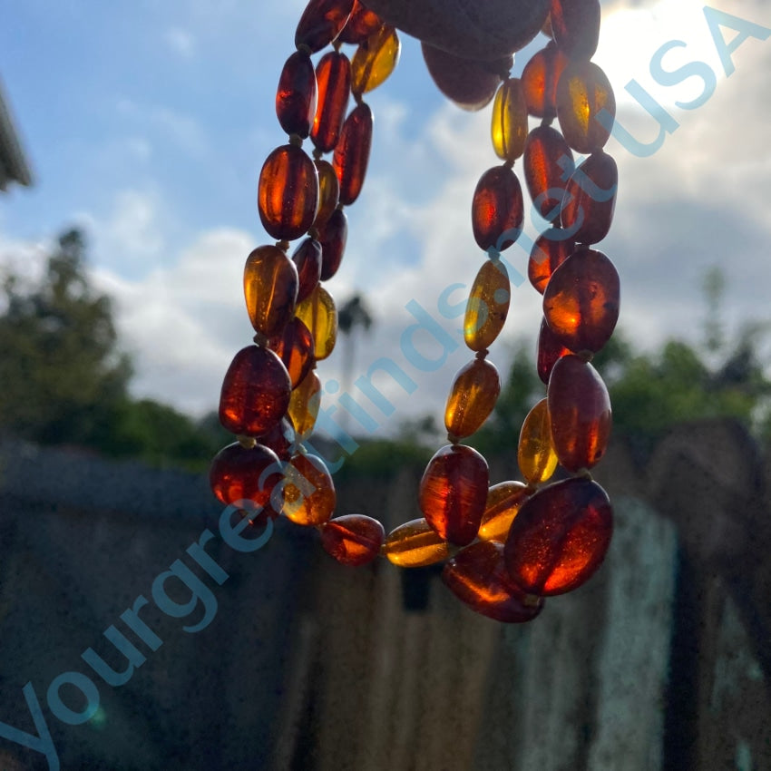 Vintage Hand Knotted Baltic Amber Bead Necklace