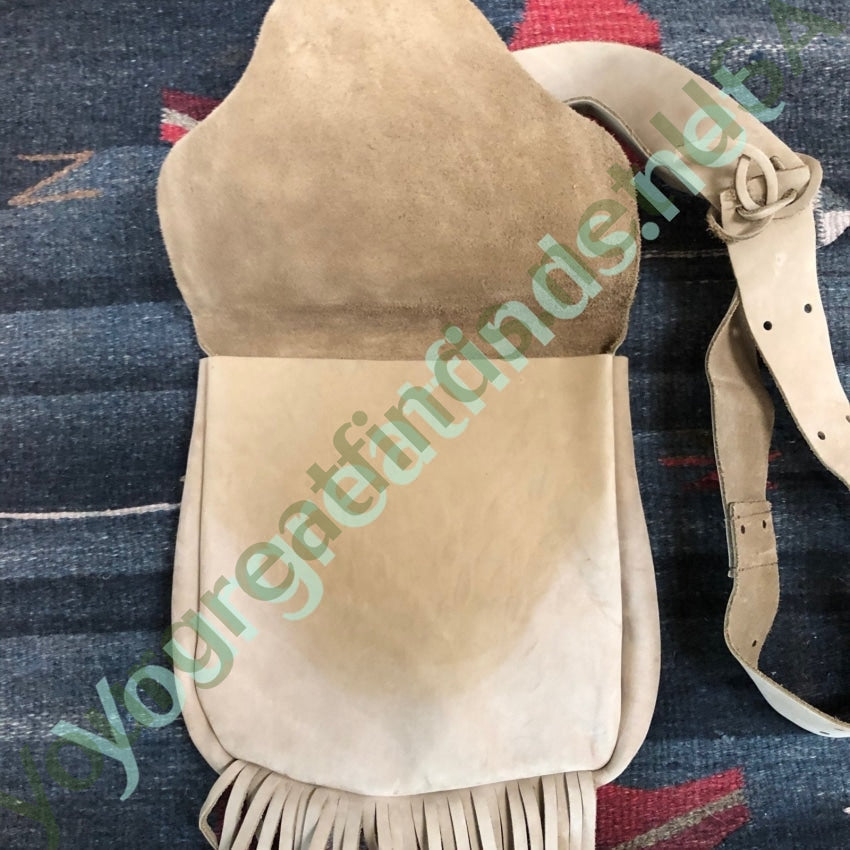 Vintage hand Made Rustic Tan Leather Fringed Bag Yourgreatfinds