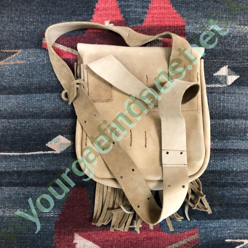 Vintage hand Made Rustic Tan Leather Fringed Bag Yourgreatfinds