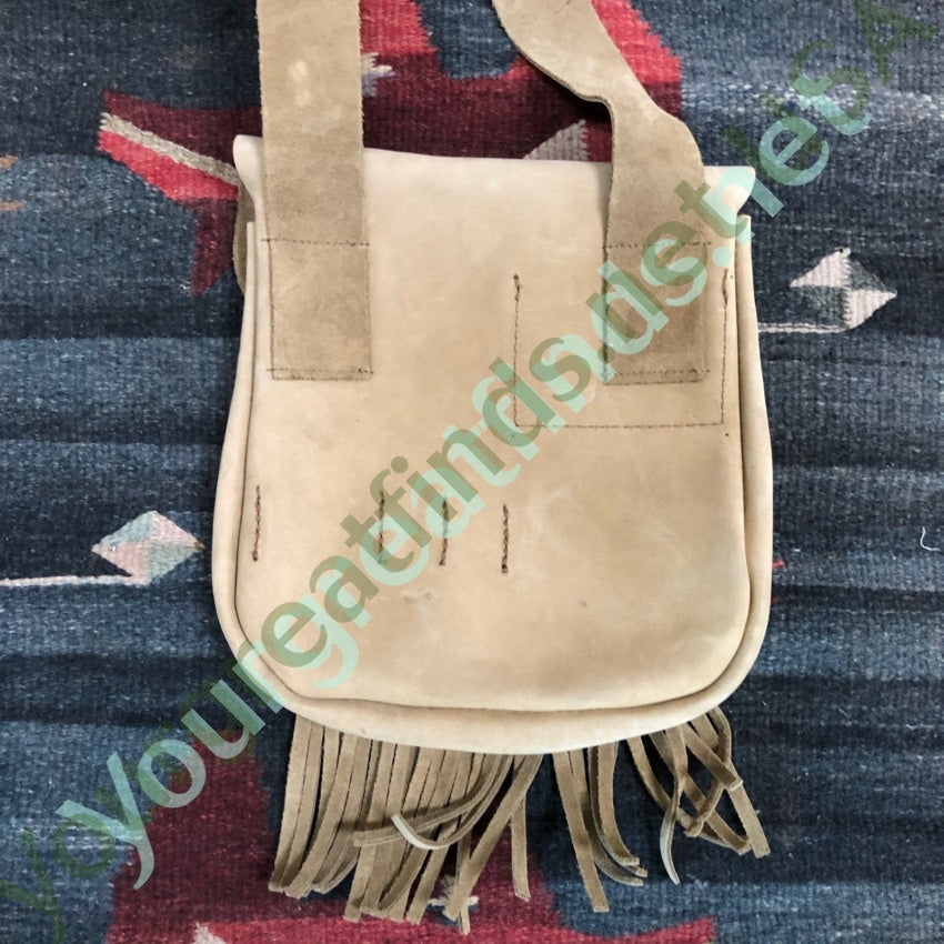 Vintage hand Made Rustic Tan Leather Fringed Bag Yourgreatfinds