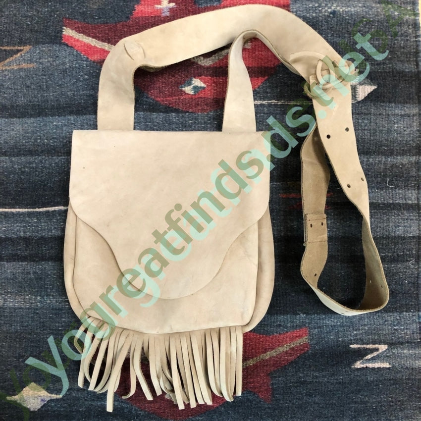 Vintage hand Made Rustic Tan Leather Fringed Bag Yourgreatfinds