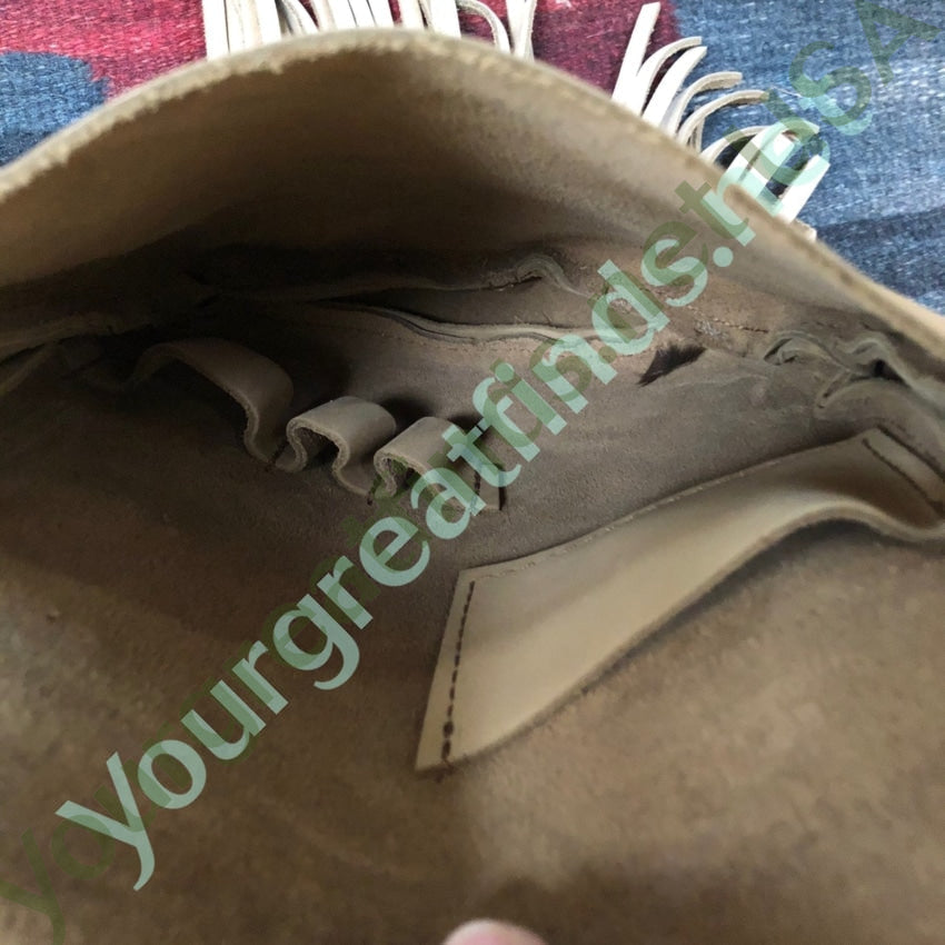 Vintage hand Made Rustic Tan Leather Fringed Bag Yourgreatfinds