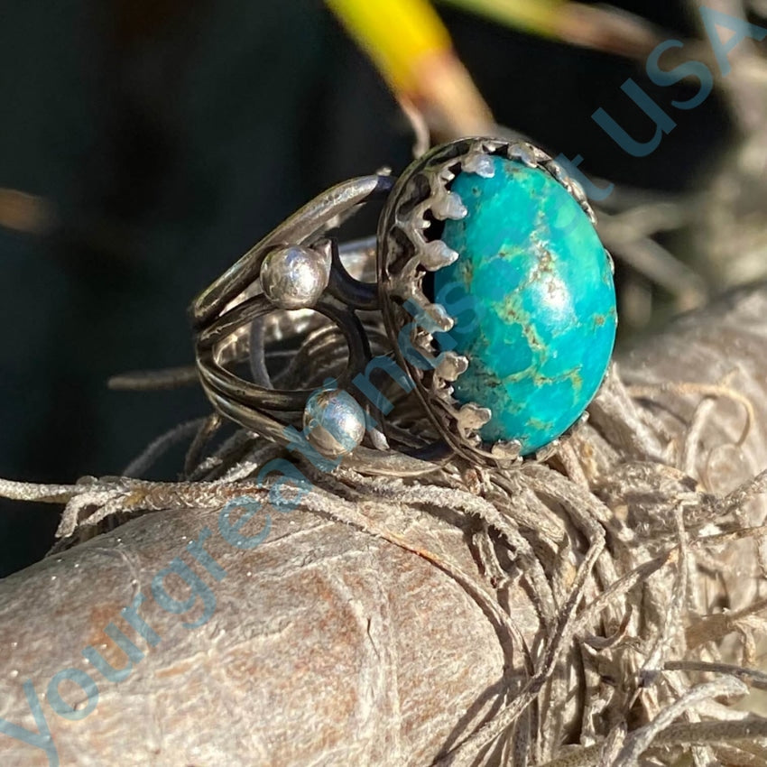 Vintage Handmade Sterling Silver Ring Natural Turquoise 7.25
