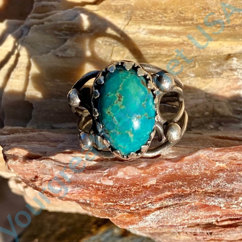 Vintage Handmade Sterling Silver Ring Natural Turquoise 7.25