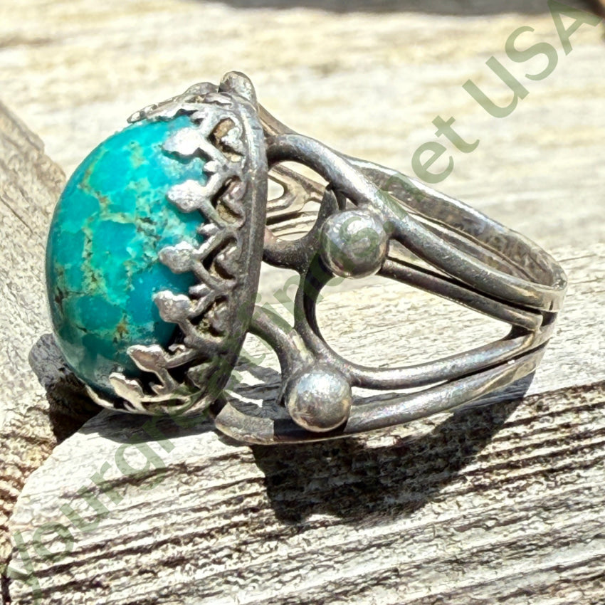 Vintage Handmade Sterling Silver Ring Natural Turquoise 7.25