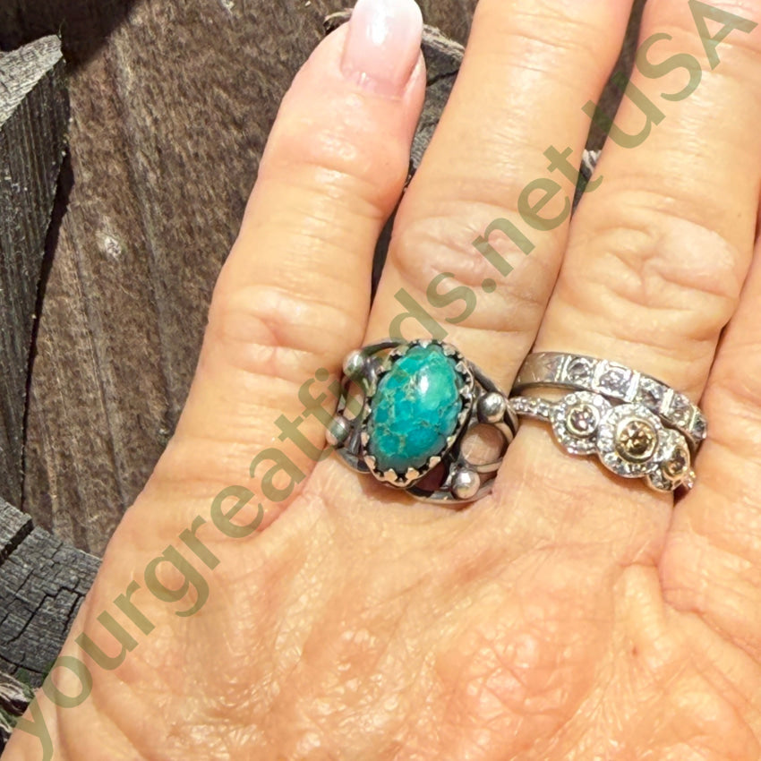 Vintage Handmade Sterling Silver Ring Natural Turquoise 7.25