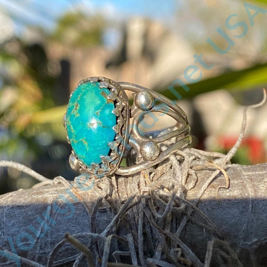 Vintage Handmade Sterling Silver Ring Natural Turquoise 7.25