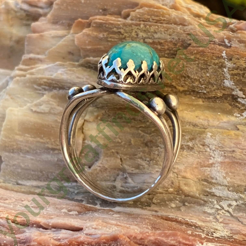 Vintage Handmade Sterling Silver Ring Natural Turquoise 7.25