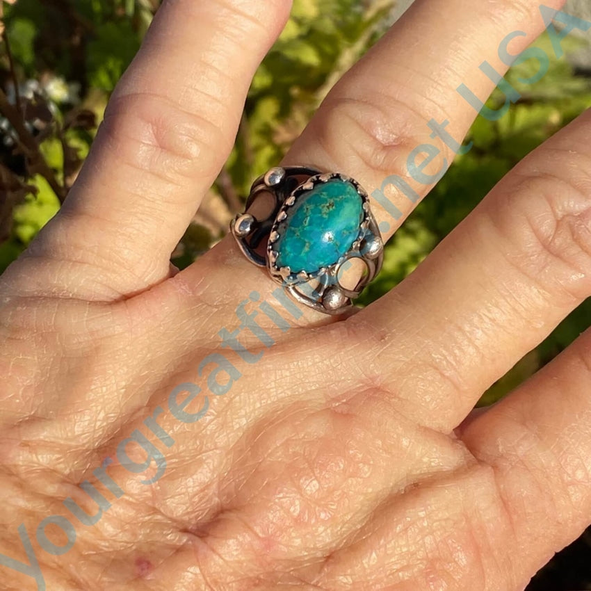 Vintage Handmade Sterling Silver Ring Natural Turquoise 7.25