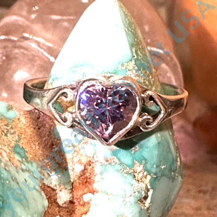 Vintage Heart Shaped Purple Cz Ring Sterling Silver Size 8