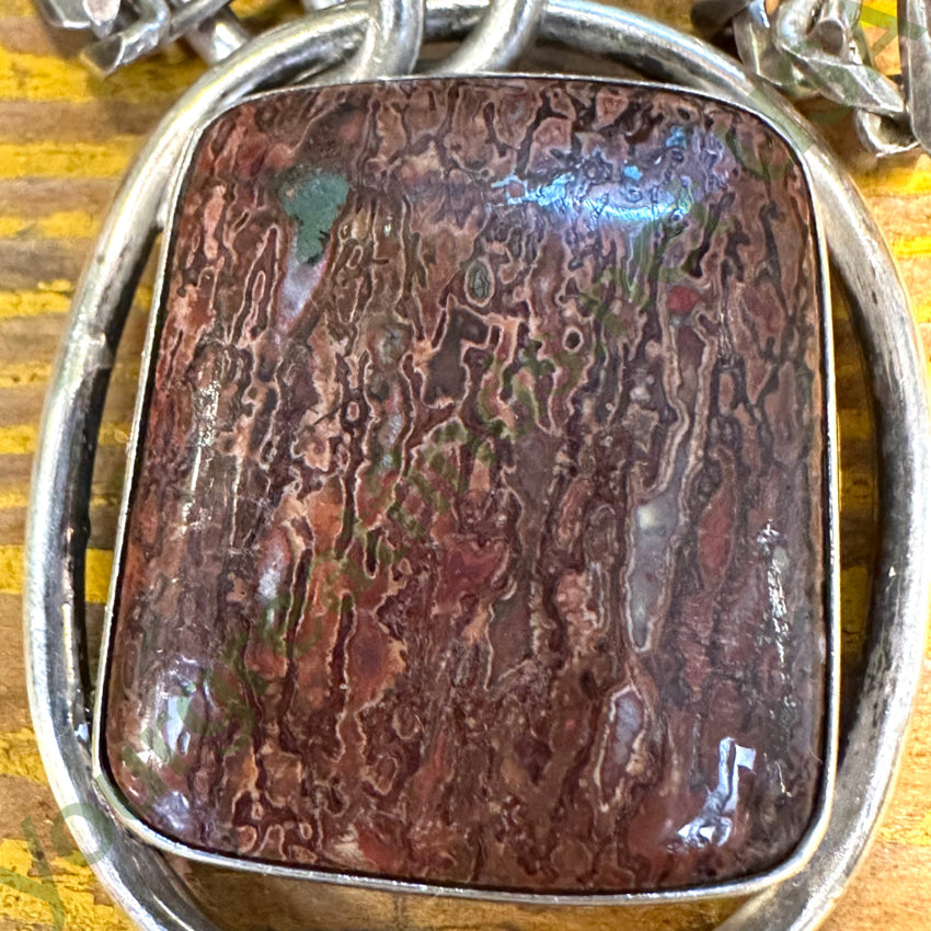 Vintage Heavy 950 Sterling Silver Dinosaur Bone Necklace Lapidario Barrera