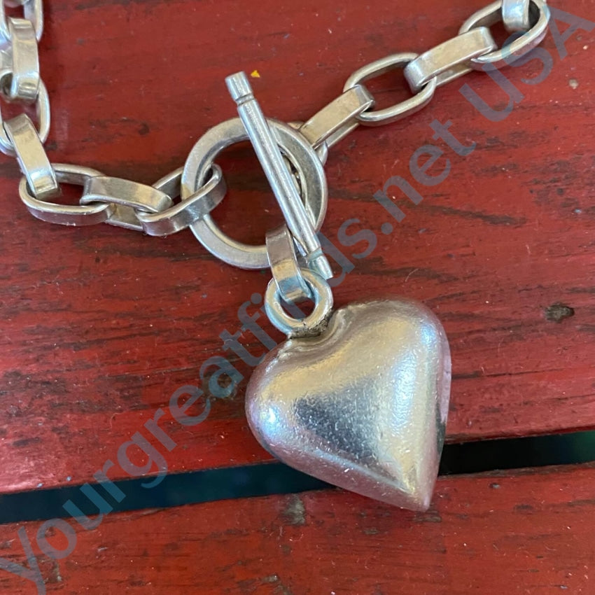 Vintage Heavy Gauge Puffy Heart Sterling Silver Bracelet