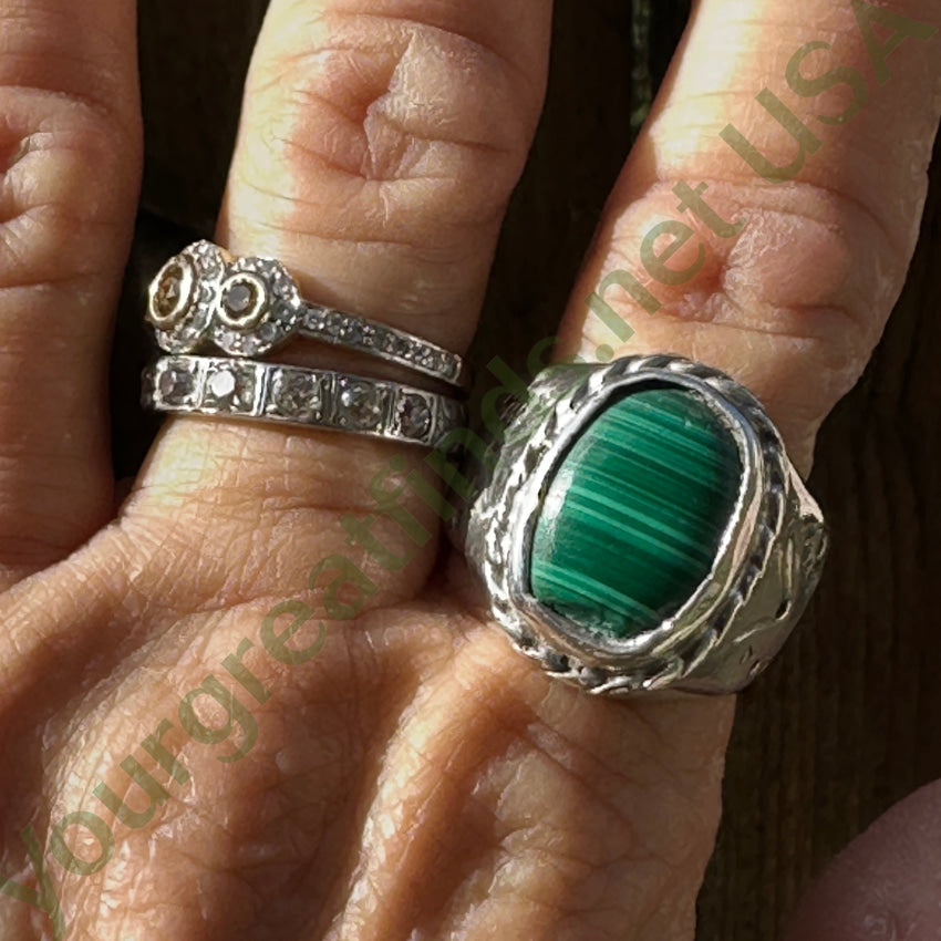 Vintage Heavy Solid Sterling Silver & Malachite Signet Ring 12 Ring
