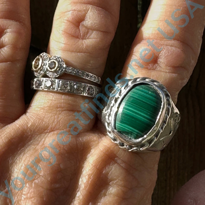 Vintage outlets sterling silver malachite ring heavy