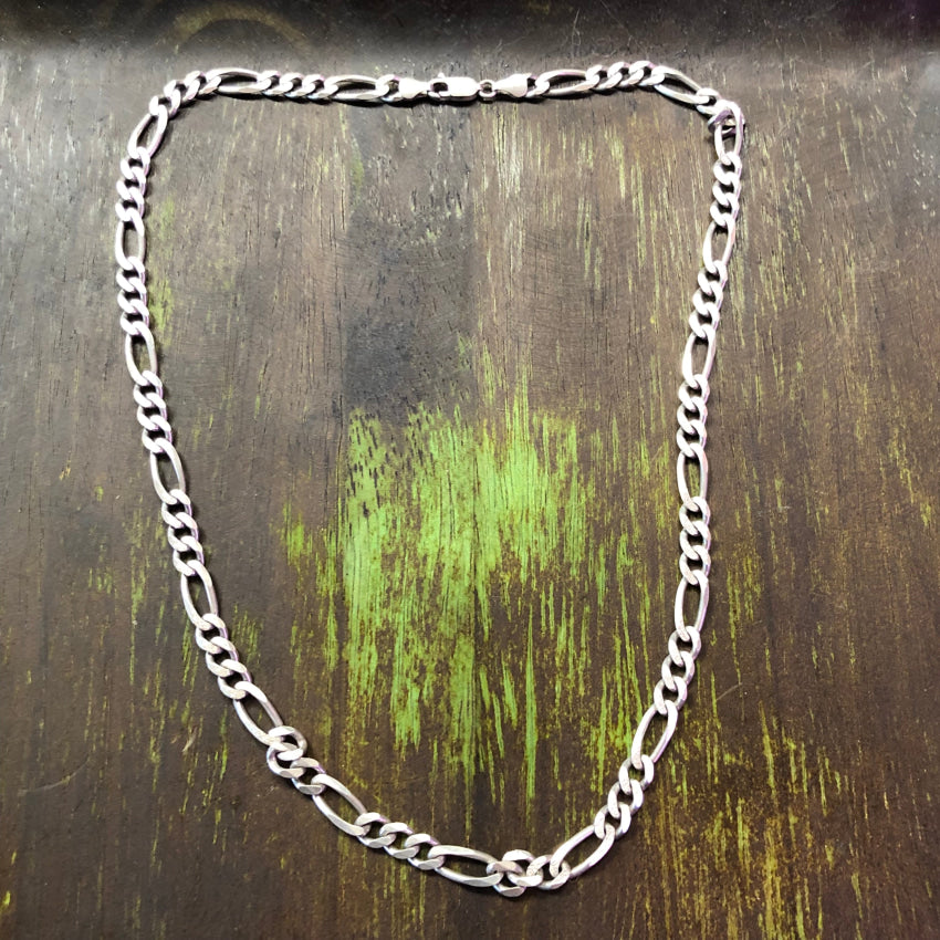 Vintage Heavy Sterling Silver Figaro Chain Textured 22’’ Chain Necklace