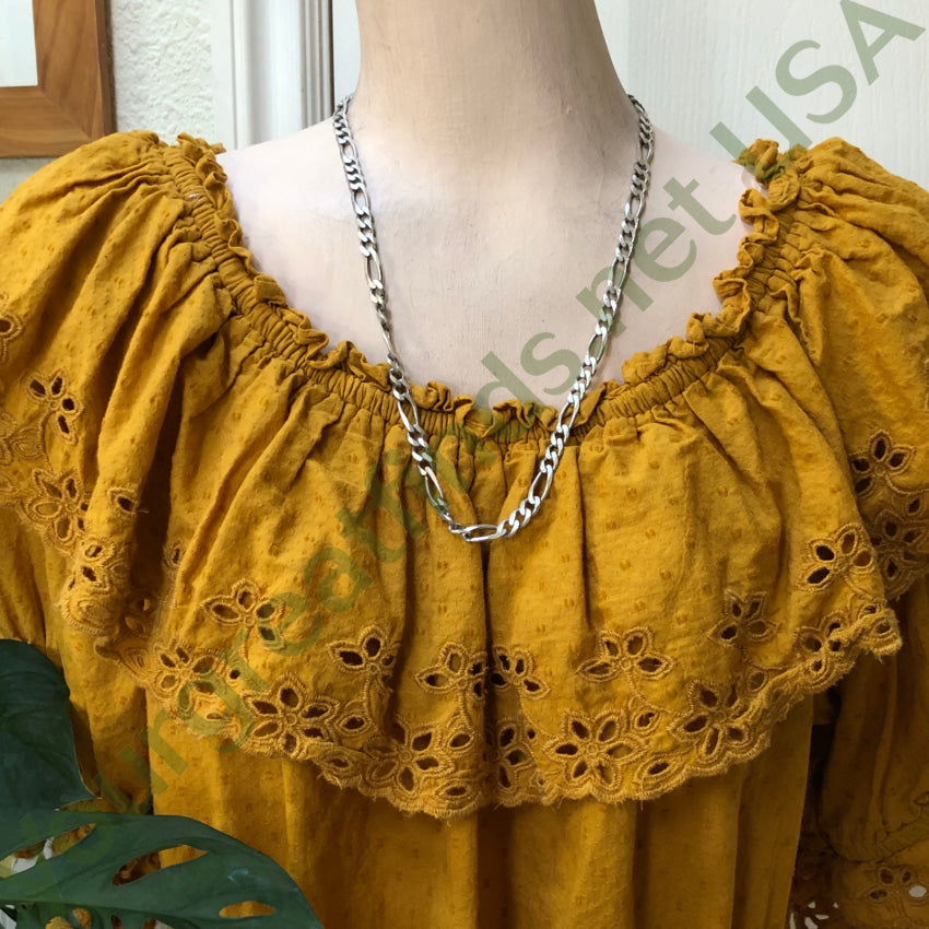 Vintage Heavy Sterling Silver Figaro Chain Textured 22’’ Chain Necklace