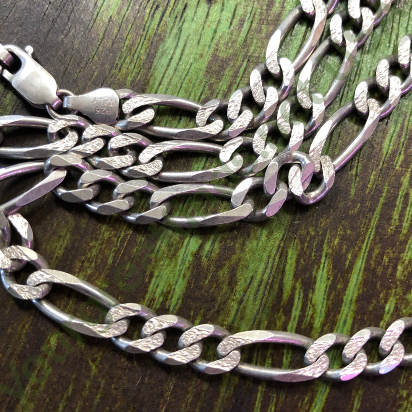Vintage Heavy Sterling Silver Figaro Chain Textured 22’’ Chain Necklace