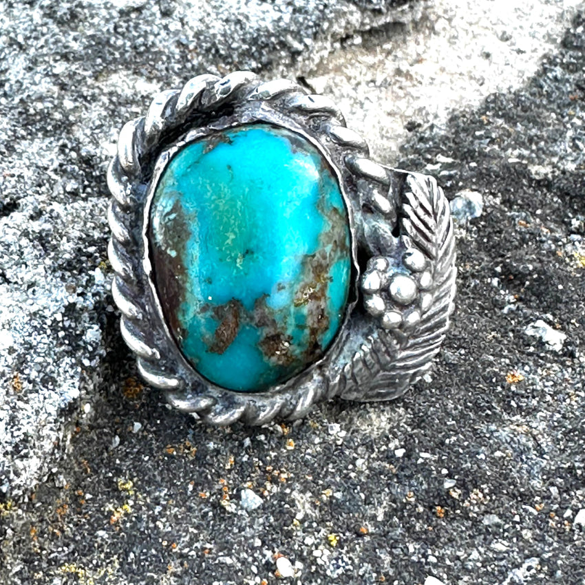 Vintage Heavy Sterling Silver & Natural Turquoise Ring 9 Bracelet