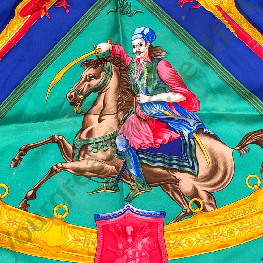 エルメス HERMÈS シルクシフォン ストール 馬柄 フランス製 60×160 Vintage Hermés Silk Scarf “Hommage a L'Amite Franco-Hellenique