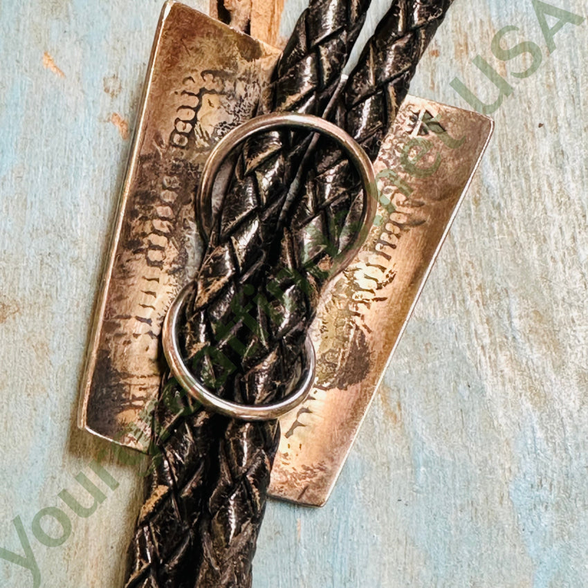 Vintage Hopi Sterling Silver Leather Bolo Tie Bernard Dawahoya