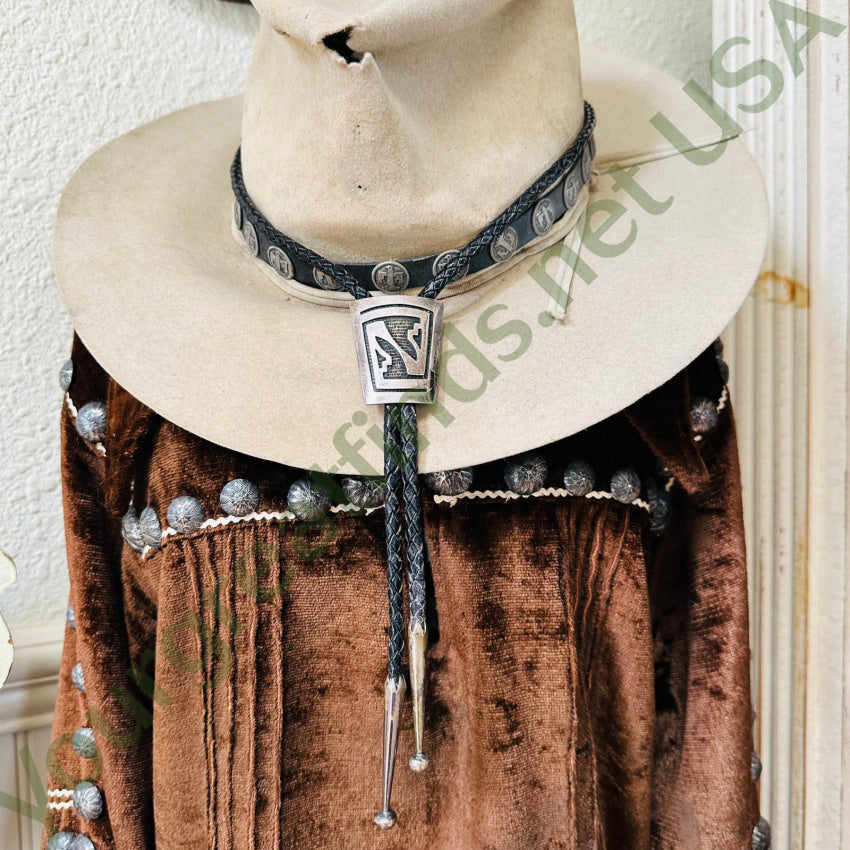 Vintage Hopi Sterling Silver Leather Bolo Tie Bernard Dawahoya