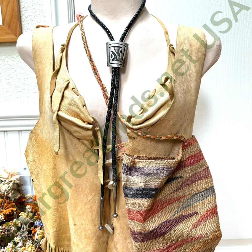 Vintage Hopi Sterling Silver Leather Bolo Tie Bernard Dawahoya