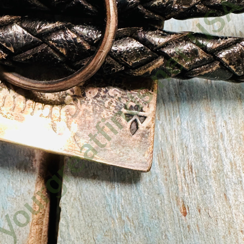 Vintage Hopi Sterling Silver Leather Bolo Tie Bernard Dawahoya