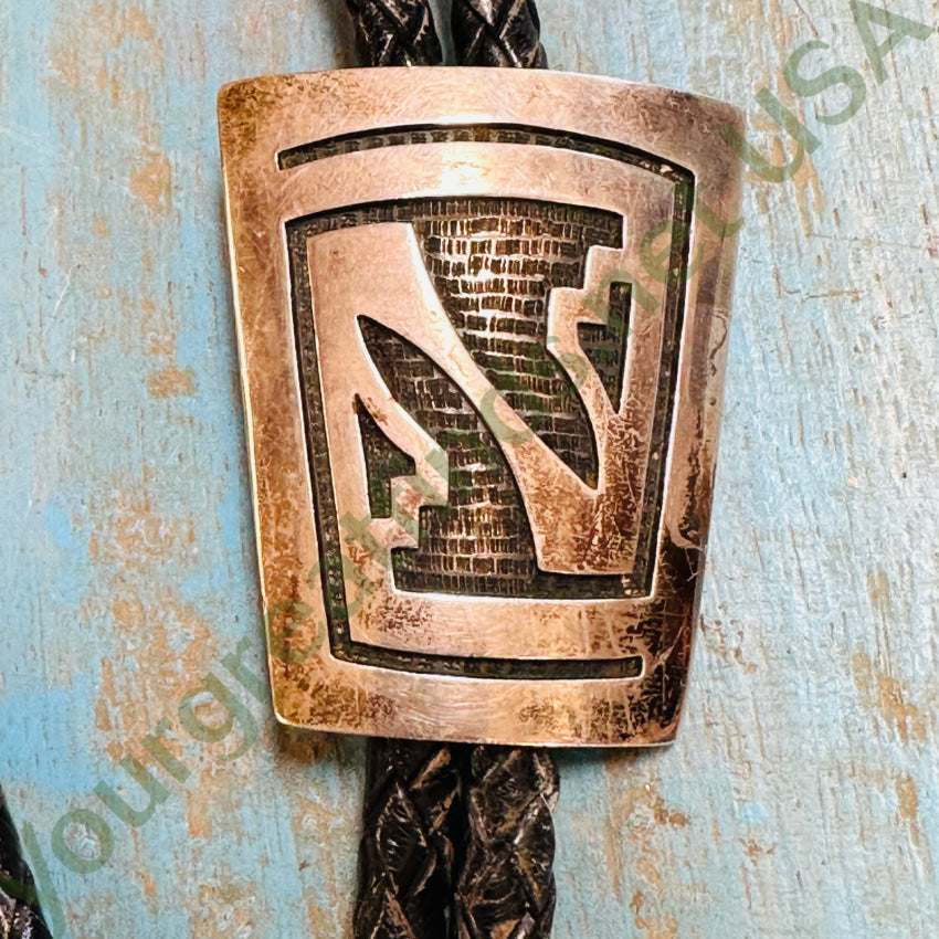 Vintage Hopi Sterling Silver Leather Bolo Tie Bernard Dawahoya