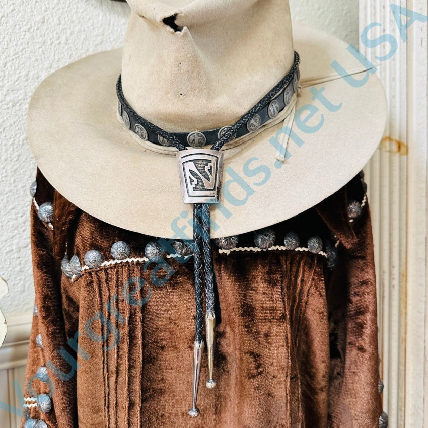 Vintage Hopi Sterling Silver Leather Bolo Tie Bernard Dawahoya