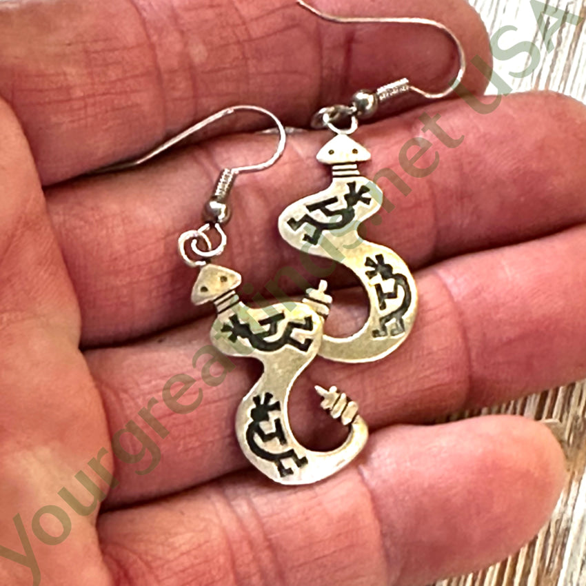 Vintage Hopi Sterling Silver Rattlesnake Pierced Earrings
