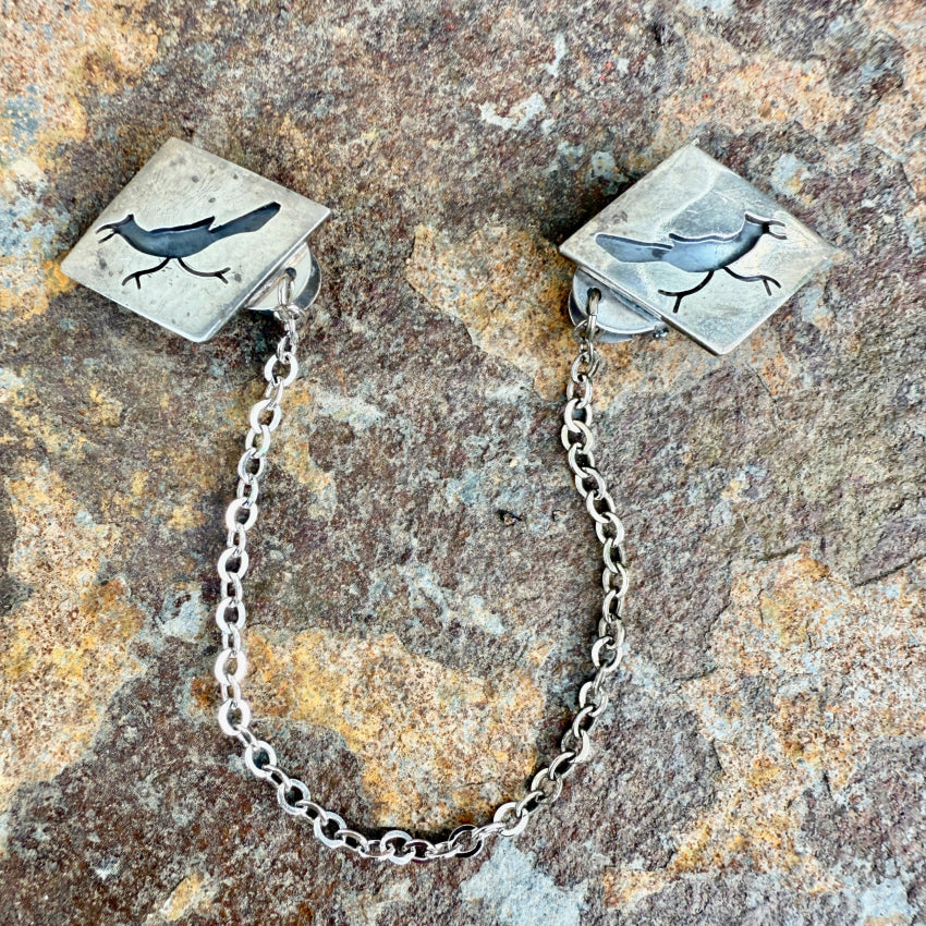 Vintage Hopi Sterling Silver Roadrunner Dual Sweater Clips sweater clips