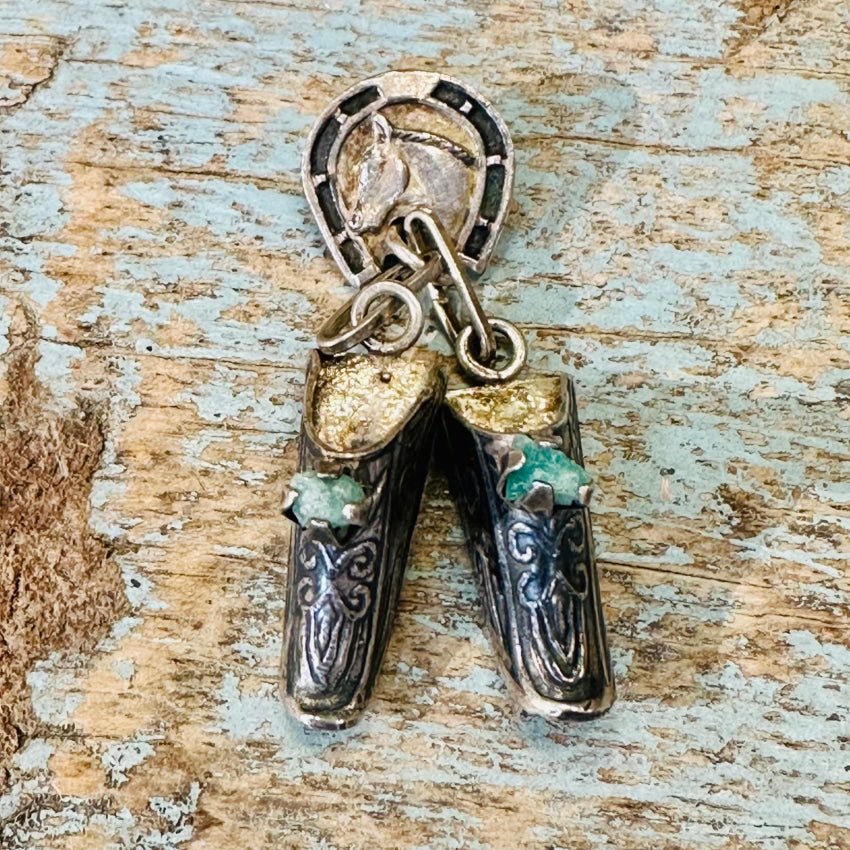 Vintage Horse And Shoes Charm Pin Chrysoprase