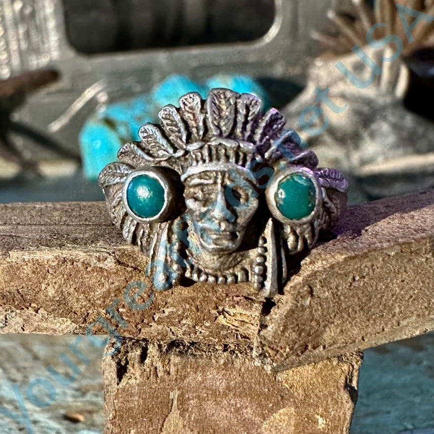 Vintage Indian Trading Post Sterling Turquoise Chief Ring 5.5