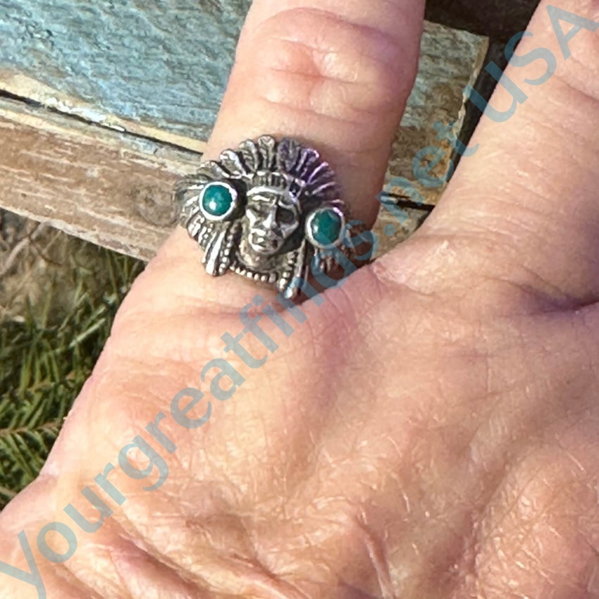 Vintage Indian Trading Post Sterling Turquoise Chief Ring 5.5