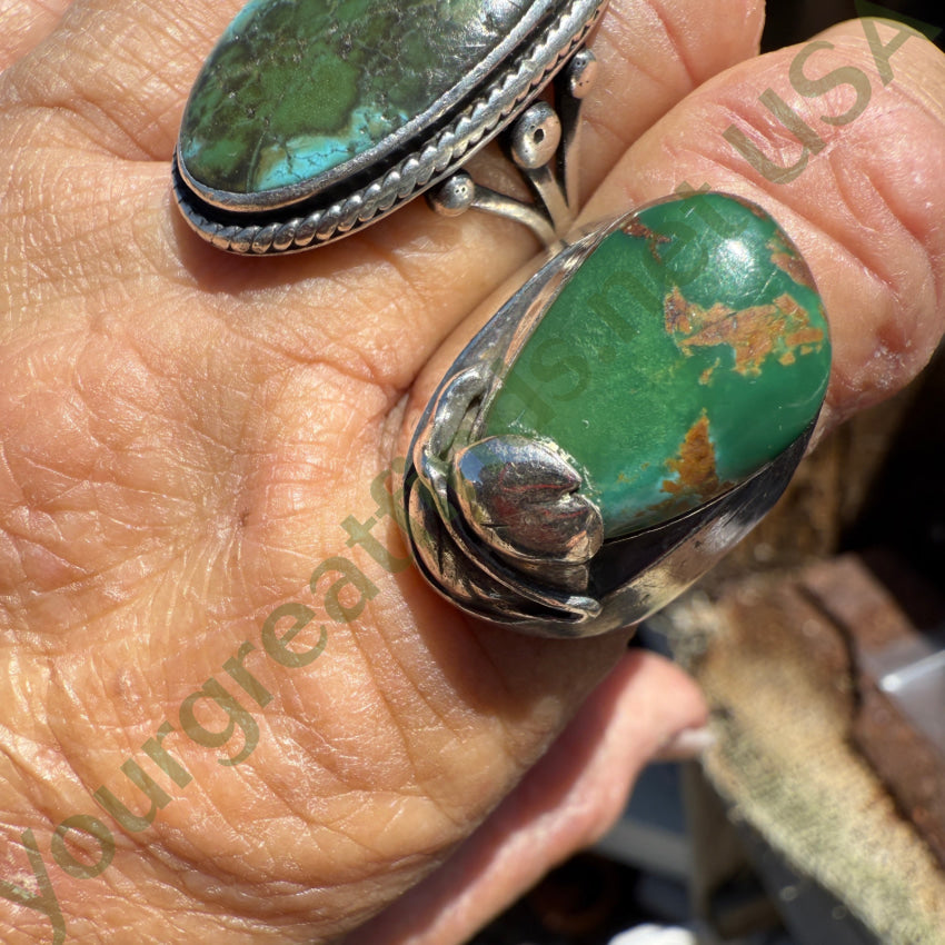 Vintage Ingot Formed Sterling Silver & Turquoise Ring Smooth Time Worn 9 3/4 ring