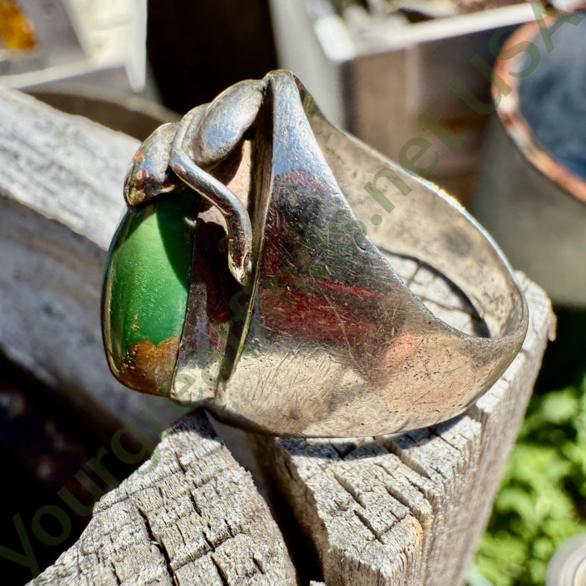 Vintage Ingot Formed Sterling Silver & Turquoise Ring Smooth Time Worn 9 3/4 ring