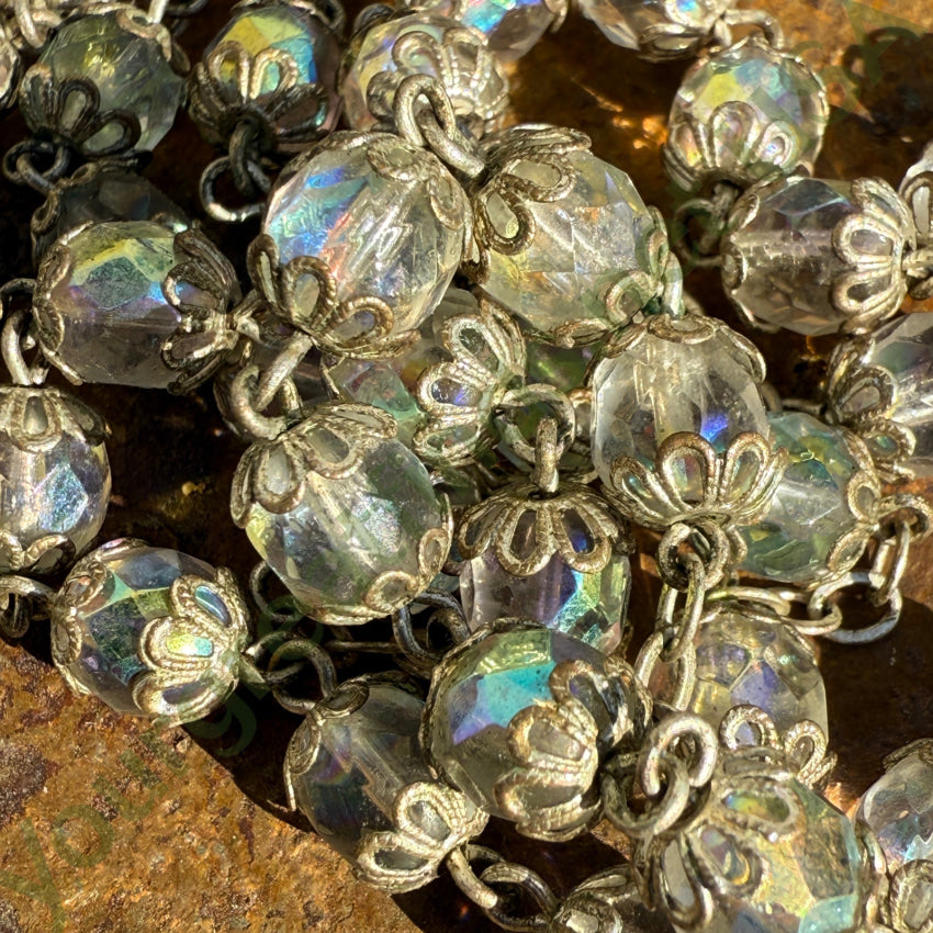 Vintage Italian Aurora Borealis Glass Bead Catholic Rosary rosary necklace
