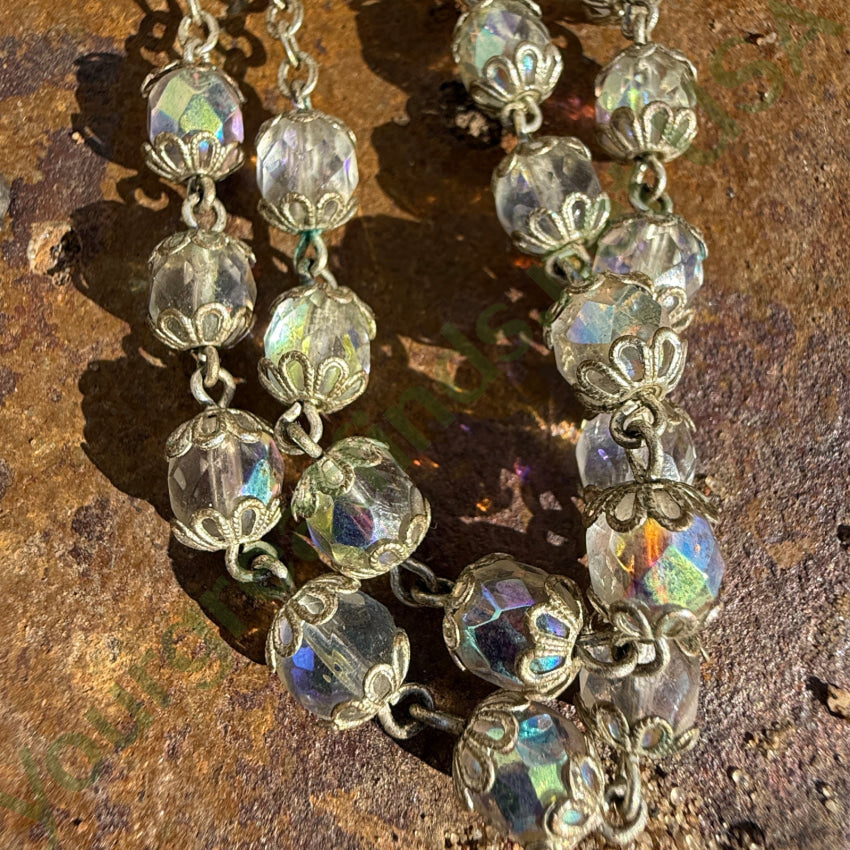 Vintage Italian Aurora Borealis Glass Bead Catholic Rosary rosary necklace