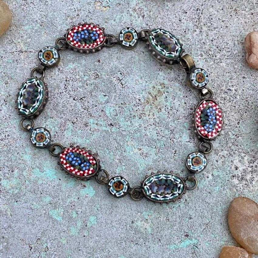 Vintage Italian Millefiori Mosaic Bracelet with Floral Design Yourgreatfinds