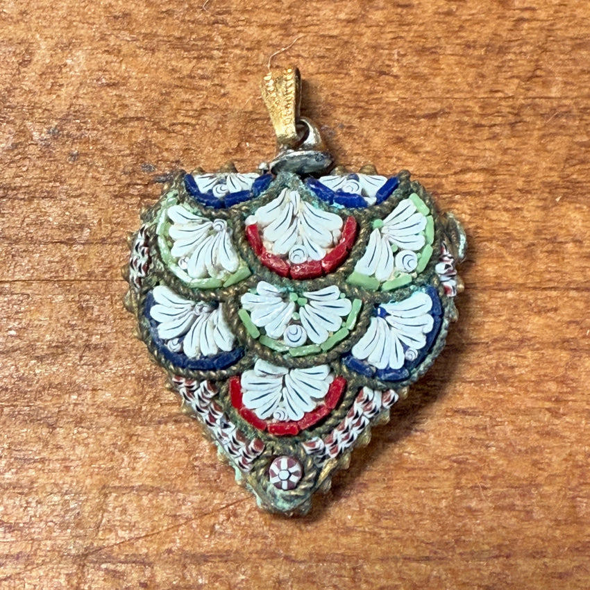 Vintage Italian Millifiore Micro Mosaic Heart Pendant