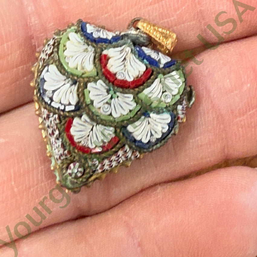 Vintage Italian Millifiore Micro Mosaic Heart Pendant
