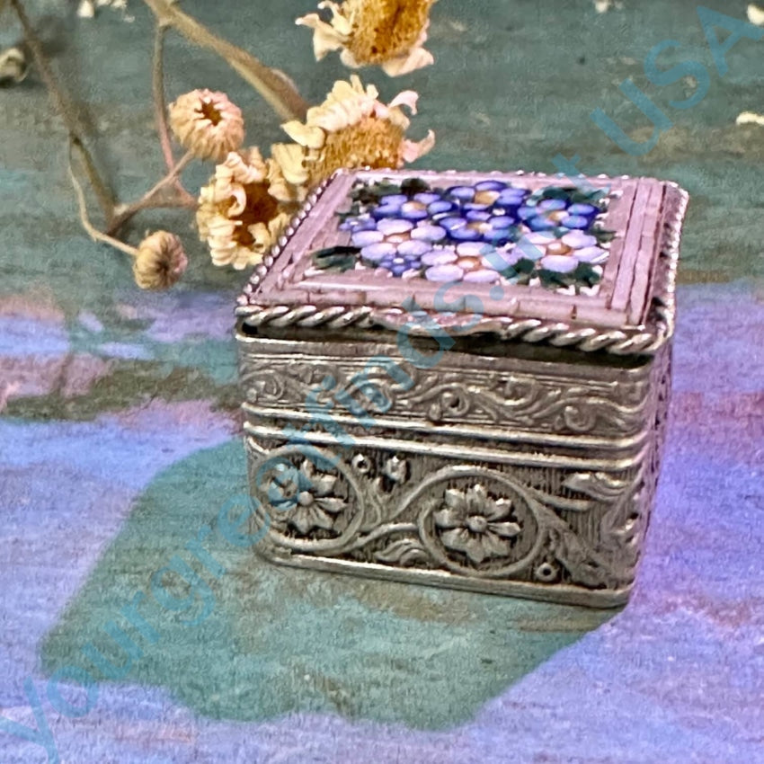 Vintage Italian Millifioré Mosaic Silver Pillbox