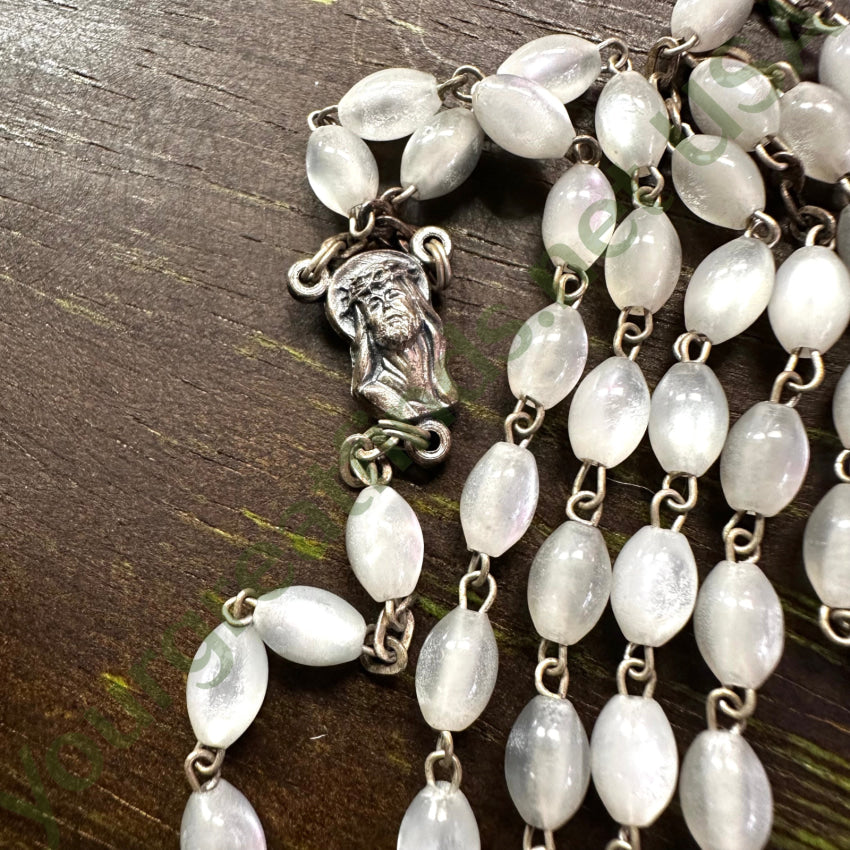 Vintage Italian ’Moonstone’ Glass Bead Rosary Rosary Necklace