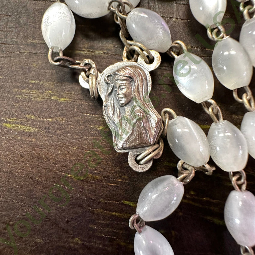 Vintage Italian ’Moonstone’ Glass Bead Rosary Rosary Necklace