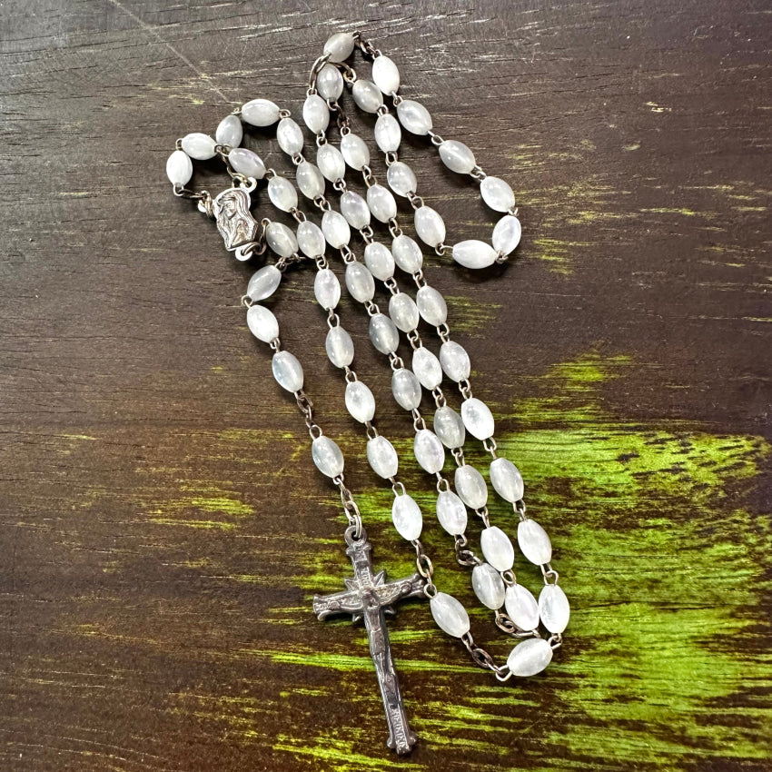 Vintage Italian ’Moonstone’ Glass Bead Rosary Rosary Necklace